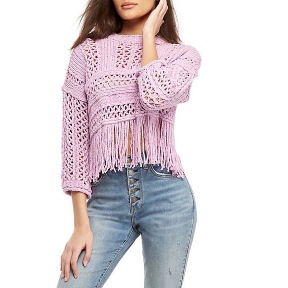 NWT Free People Higher Love Crochet Knit Fringe Top Size Medium Sweater Bohemian - Picture 1 of 8